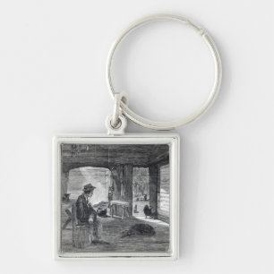 Interior of a settler's hut in Australia Keychain