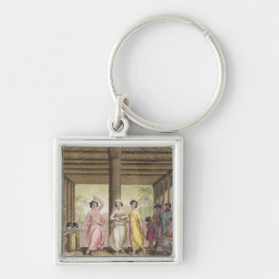 Interior of a Tahitian house with dancing girls, i Keychain