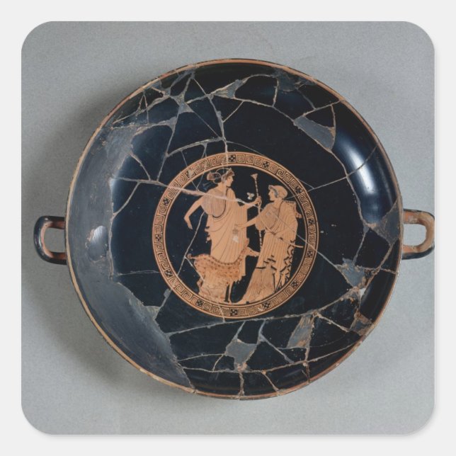 Interior of an attic red-figure cup square sticker (Front)