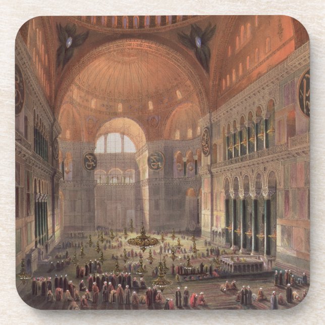Interior of Haghia Sophia, Constantinople, pub. 18 Drink Coaster (Front)