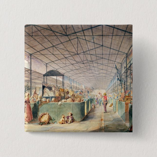 Interior of Les Halles, 1835 Pinback Button (Front)
