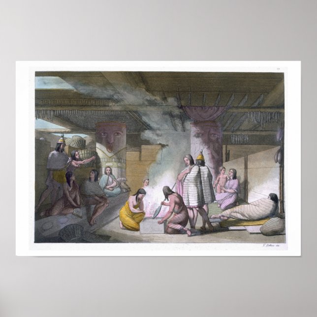 Interior of Nootka tribe cabin, from 'Le Costume A Poster (Front)