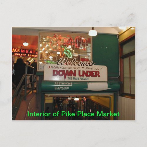 Interior of Pike Place Market Seattle WA Postcard