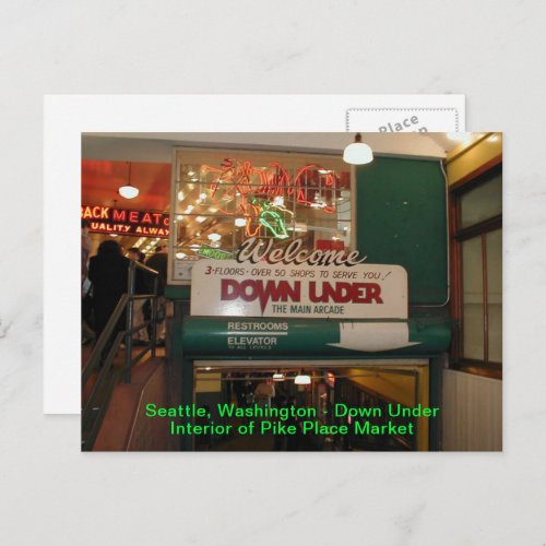 Interior of Pike Place Market Seattle Washington Postcard