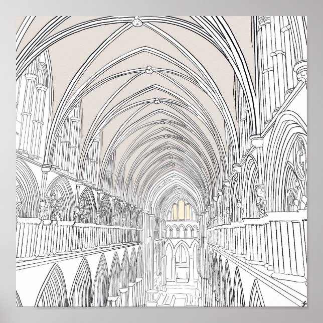 Interior of Salisbury Cathedral | Line Drawing Poster (Front)