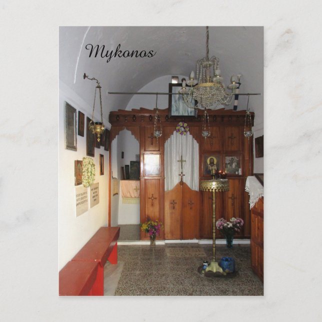 Interior of small church, Mykonos Postcard (Front)