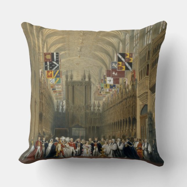 Interior of St George's Chapel, 1838 (colour litho Throw Pillow (Front)