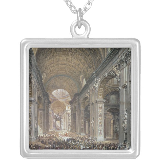 Interior of St. Peter's, Rome, 1867 Silver Plated Necklace (Front)