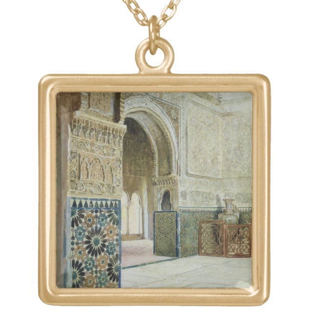 Interior of the Alhambra, Granada (w/c) Gold Plated Necklace (Front)