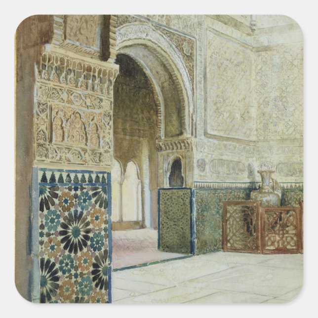 Interior of the Alhambra, Granada (w/c) Square Sticker (Front)