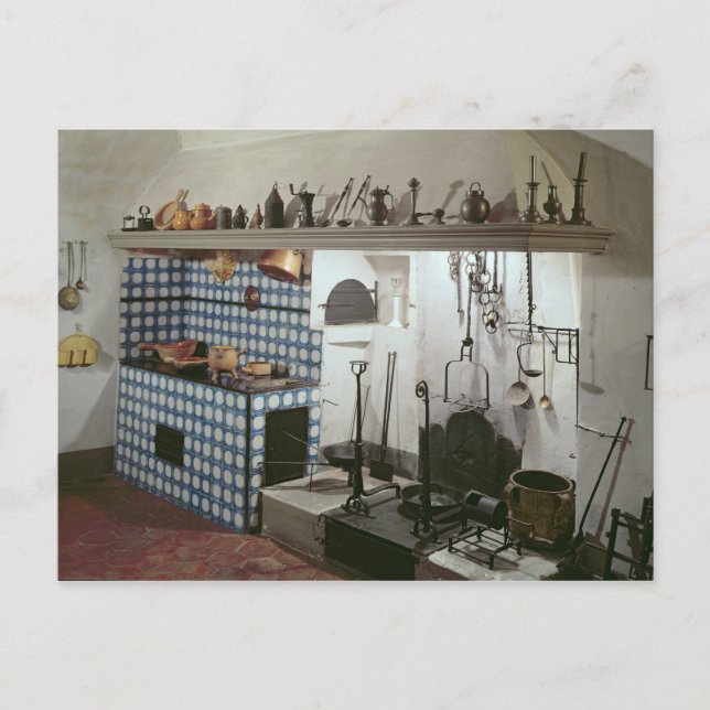 Interior of the kitchen of the Hotel de Cabris Postcard (Front)