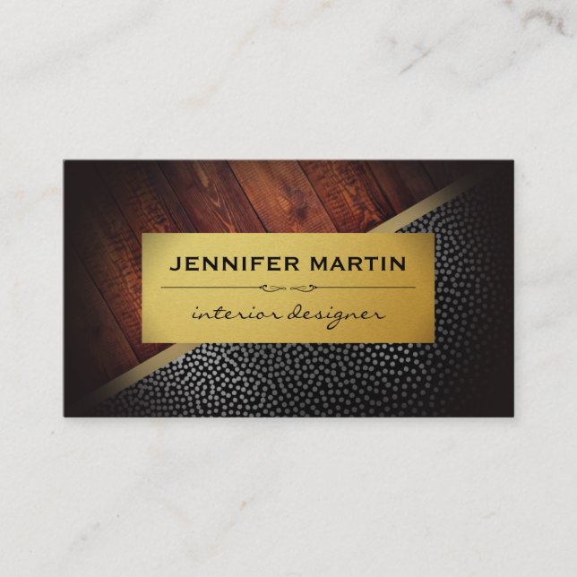 Interior Rustic Gold Metallic Dots Pattern Business Card (Front)