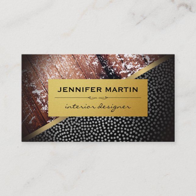 Interior Rustic Gold Metallic Dots Pattern Business Card (Front)