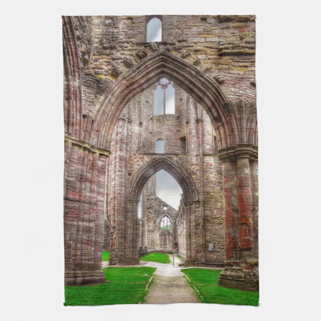 Interior View of Ancient Tintern Abbey Wales, UK Kitchen Towel (Vertical)