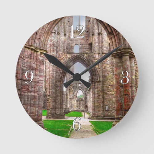 Interior View of Ancient Tintern Abbey Wales UK Round Clock