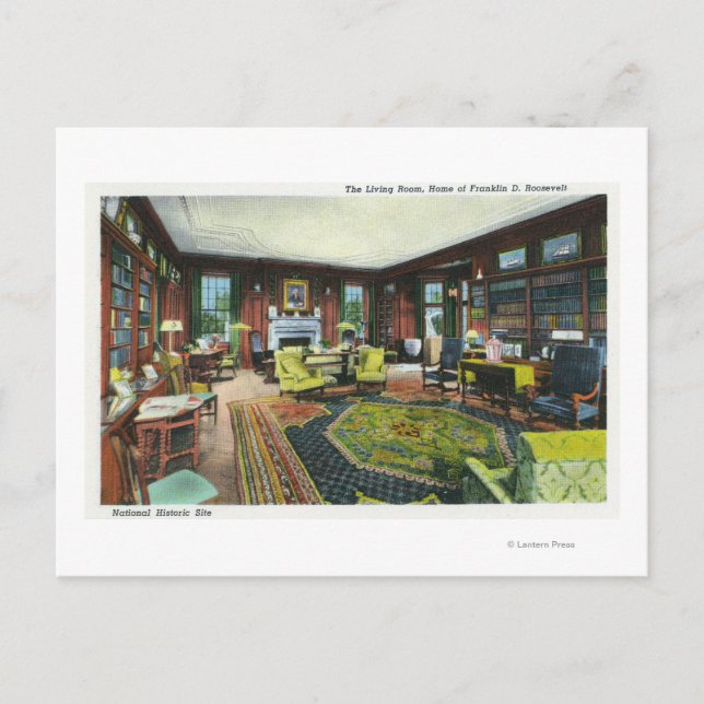 Interior View of FDR's Living Room Postcard (Front)
