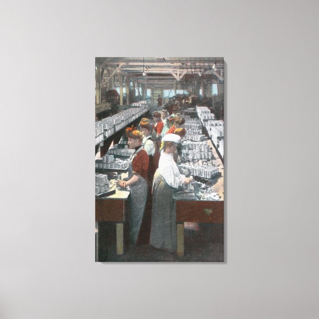 Interior View of Salmon Cannery Workers Canvas Print (Front)