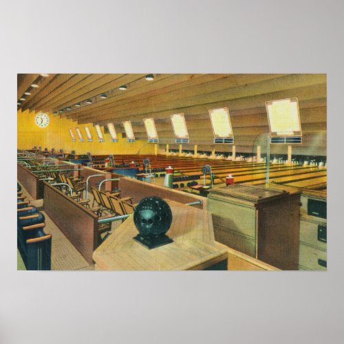 Interior View of Sunset Bowling Center Poster