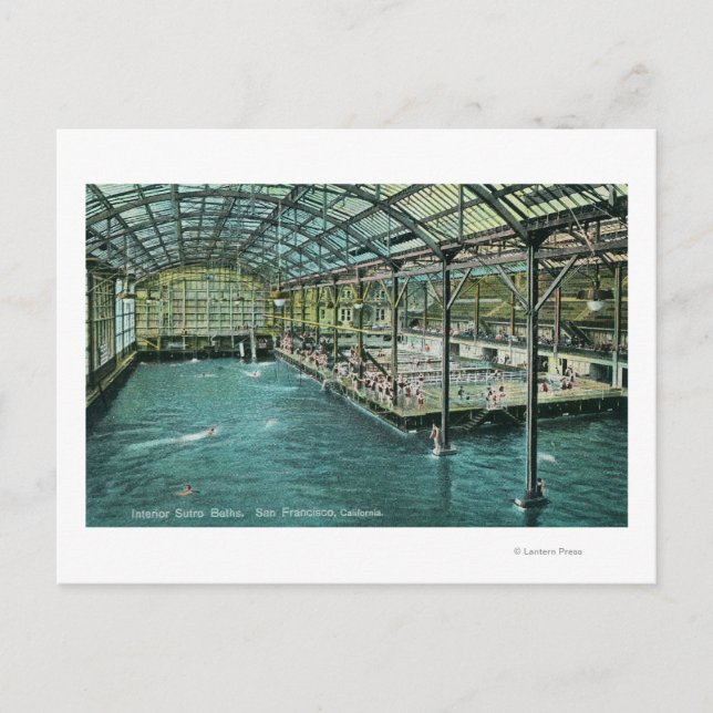 Interior View of the Indoor Sutro Baths Postcard (Front)