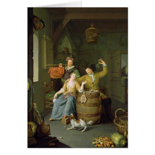 Interior with a couple celebrating cards (Front)