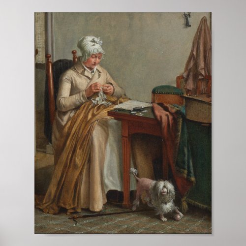 Interior With Woman Sewing Poster