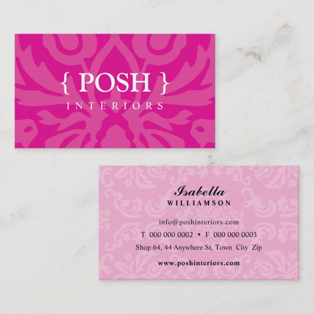 INTERIORS modern elegant textiles damask hot pink Business Card (Front/Back)