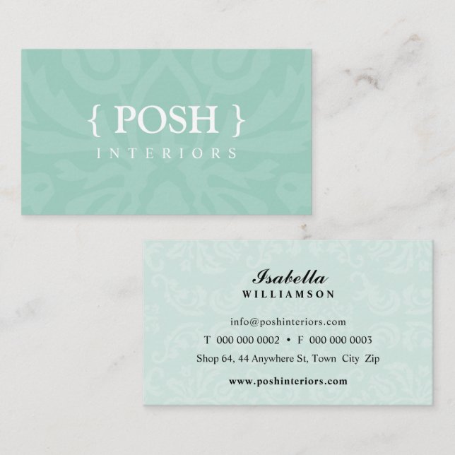 INTERIORS modern elegant textiles damask mint Business Card (Front/Back)