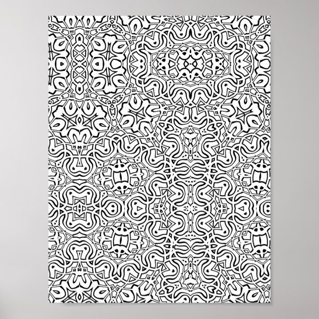 Interlaced Scrollwork Symmetry Coloring Page Art Poster (Front)