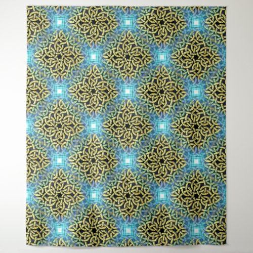 Interlacing Victorian Golden Aqua Tapestry