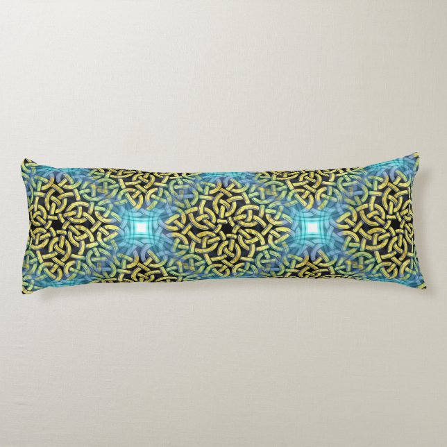 Interlacing Victorian Golden Trim Aqua Background Body Pillow (Back)