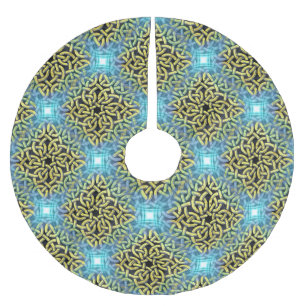 Interlacing Victorian Golden Trim Aqua Background Brushed Polyester Tree Skirt