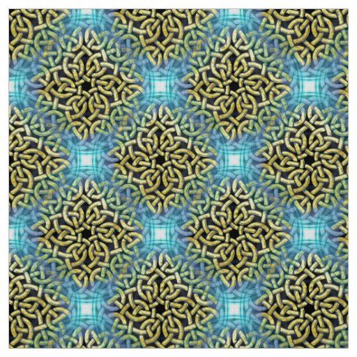 Interlacing Victorian Golden Trim Aqua Background Fabric