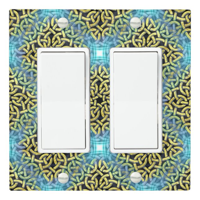 Interlacing Victorian Golden Trim Aqua Background Light Switch Cover (In Situ)