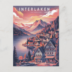 Interlaken Switzerland Red Season Postcard
