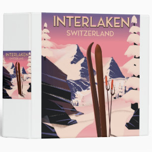 Interlaken Switzerland Ski travel poster. 3 Ring Binder