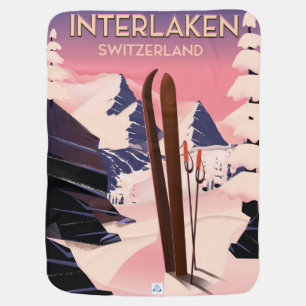 Interlaken Switzerland Ski travel poster. Baby Blanket