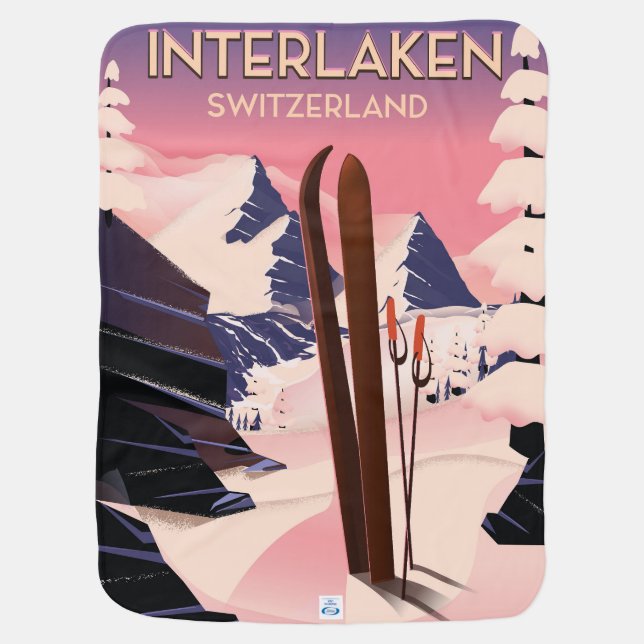 Interlaken Switzerland Ski travel poster. Baby Blanket (Back)