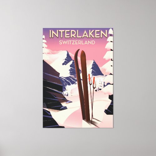 Interlaken Switzerland Ski travel poster Canvas Print