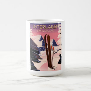 Interlaken Switzerland Ski travel poster. Color Morph Mug