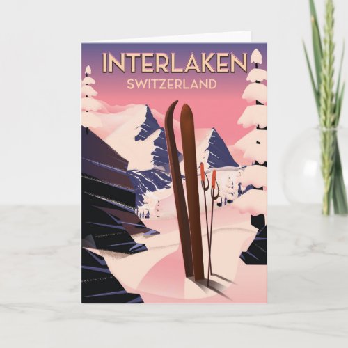 Interlaken Switzerland Ski travel poster Holiday Card