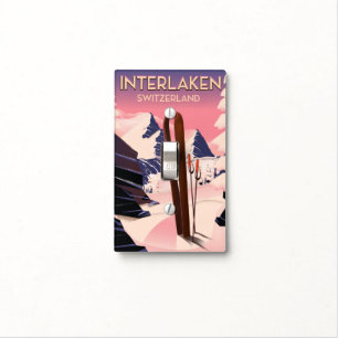 Interlaken Switzerland Ski travel poster. Light Switch Cover