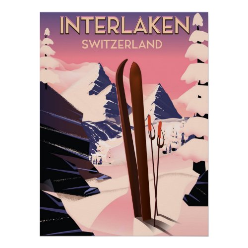Interlaken Switzerland Ski travel poster Poster
