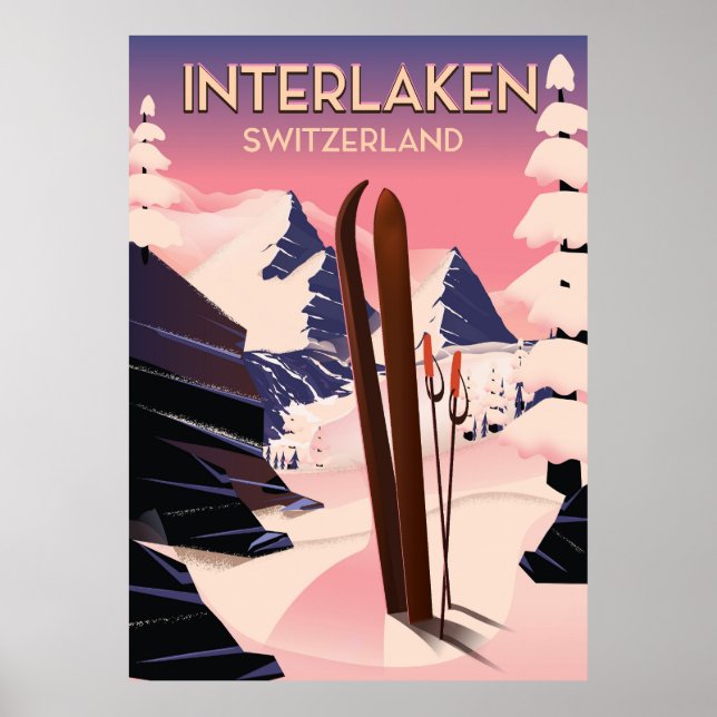 Interlaken Switzerland Ski travel poster. Poster (Front)