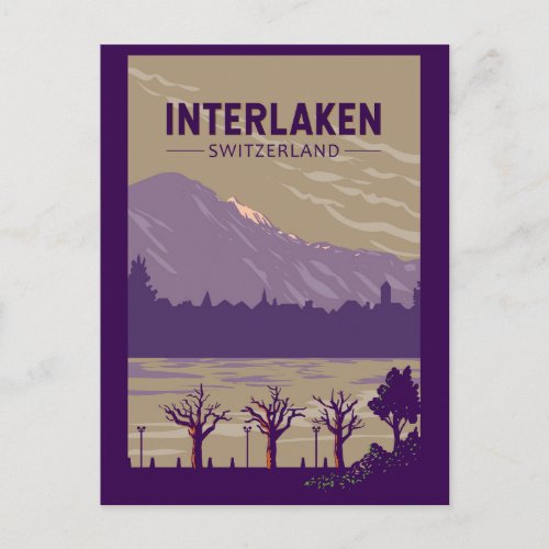 Interlaken Switzerland Travel Art Vintage Postcard