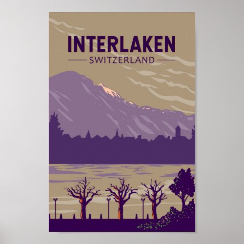 Interlaken Switzerland Travel Art Vintage Poster