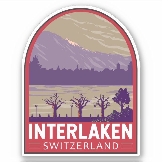 Interlaken Switzerland Travel Art Vintage Sticker (Front)