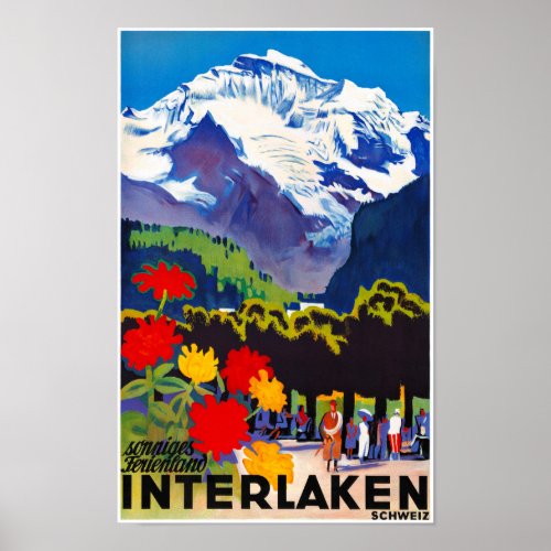 Interlaken Switzerland Vintage Poster Restored