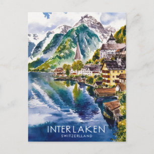 Interlaken Switzerland Watercolor Painting Postcard