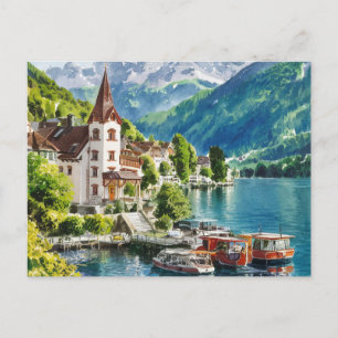 Interlaken Switzerland Watercolor Postcard