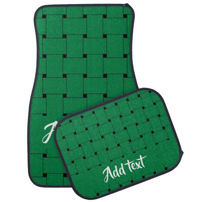 Interlapping green weave pattern car floor mat (Set)